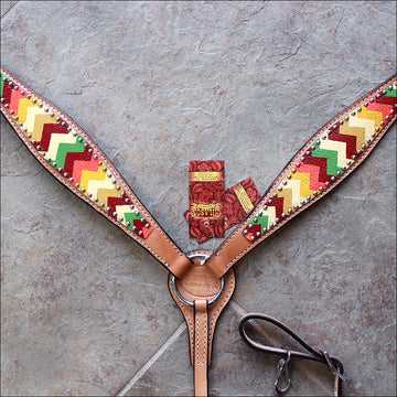 Hilason Western Horse Breast Collar American Leather Aztec Hand Paint